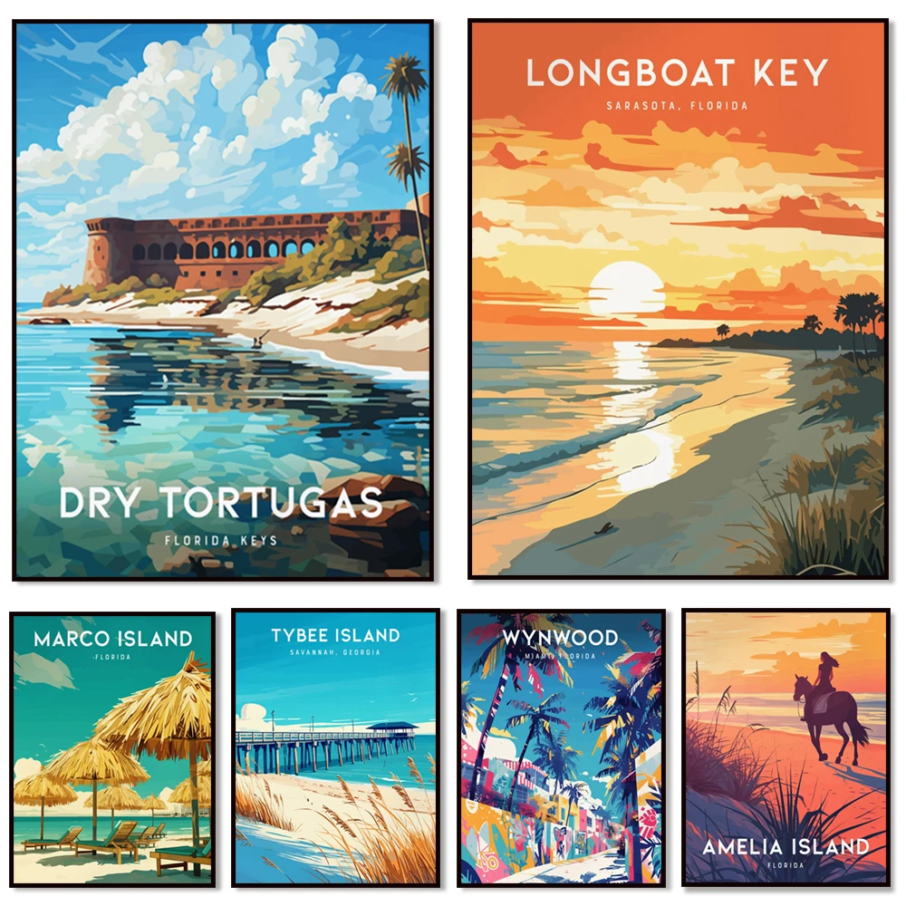 شاطئ كليرووتر، شاطئ ديلراي، جزيرة ماركو، مفتاح الصنوبر الكبير، مفتاح القارب الطويل، حدائق سيلبي، ملصقات السفر جزيرة سافانا تابي #1