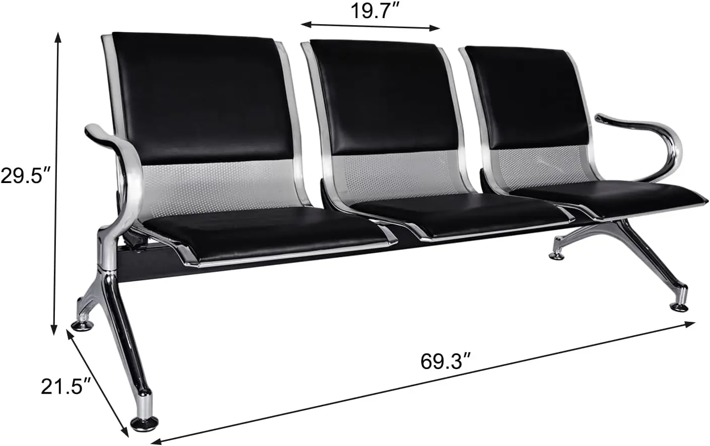 Waiting Room Chair Bench - Guest Reception Chairs for Airport Hospital Bank Salon Barber Hall Room Conference (3-seat, B