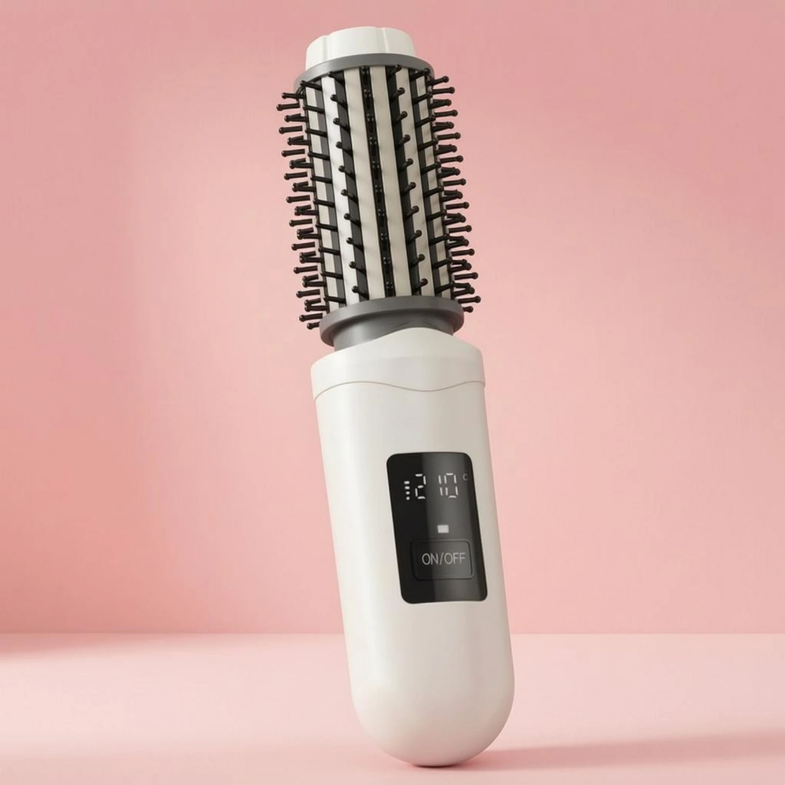 Cordless Curling Brush Evenly Spaced Bristles Heated Barrel Brush Shiny Finish on/off Button