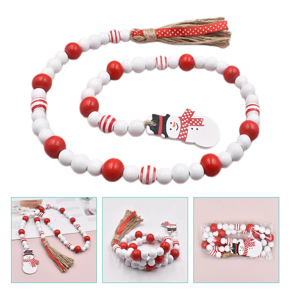 Snowman Beads For Crafts Beaded Pendant Christmas Decoration Wooden Garland Xmas Country Decorations