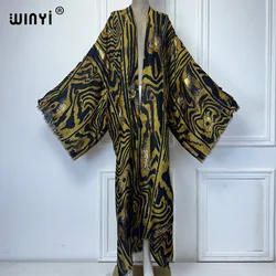 WINYI autumn Cotton feeling gilding Leopard Print Beach Wear Swim Suit kimono Elegant Africa Women Boho Cardigan evening dress