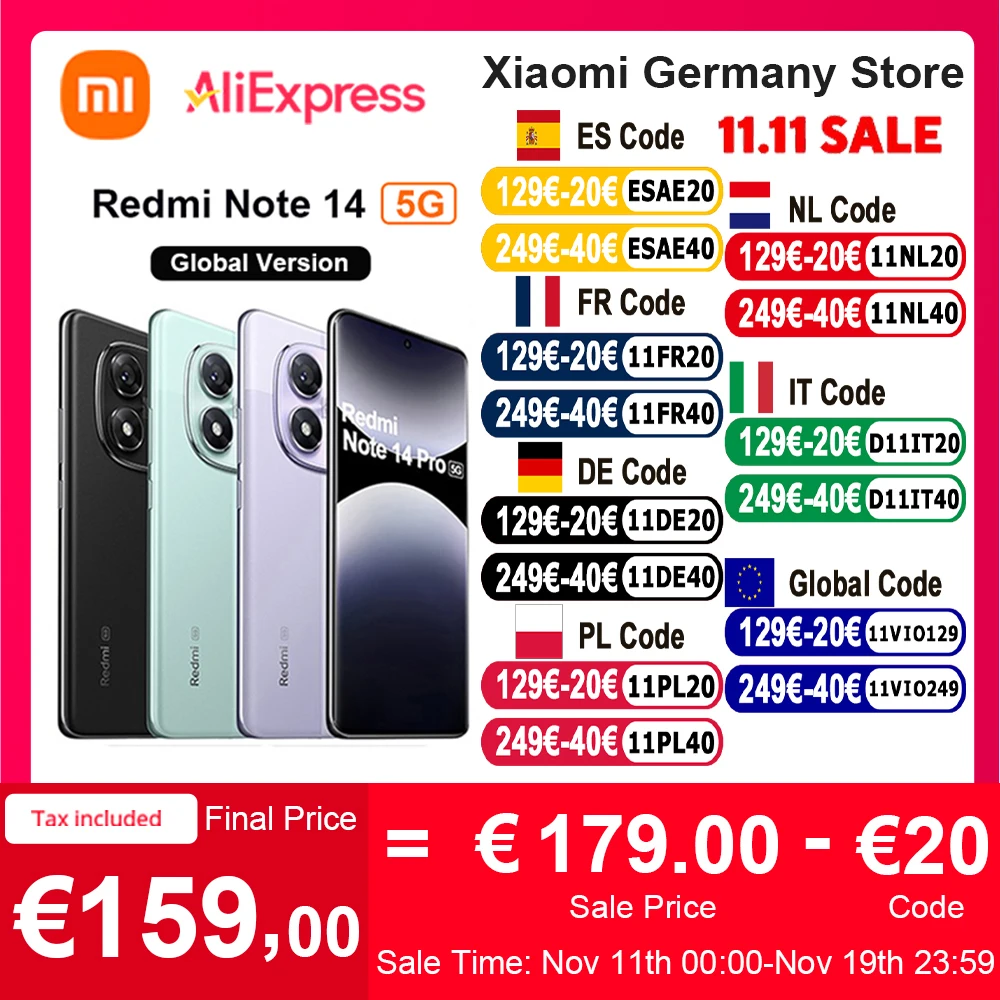 الإصدار العالمي للهاتف الذكي Xiaomi Redmi Note 14 5G NFC MTK الأبعاد 7025-Ultra 108MP كاميرا 5110mAh بطارية 45W Turbo Charging Corning Gorilla Glass 5 120 هرتز عرض العناية بالعين IP64 مقاومة للغبار والماء #1