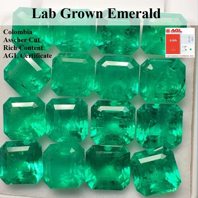Lab Grown Emerald Colombia Gem Asscher Cut Rich Content Crack inclusions Advanced Jewelry Making Materials Certificate