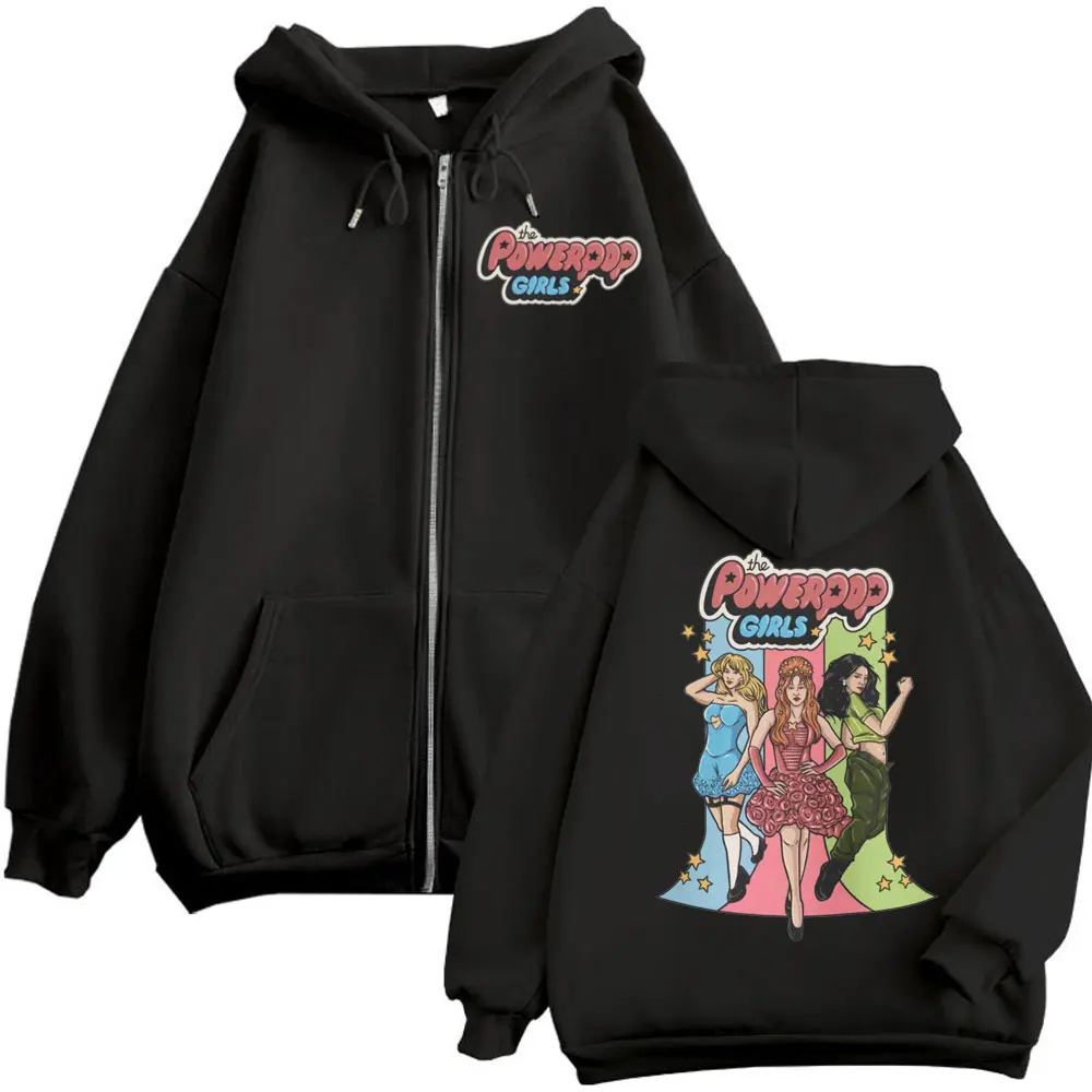 The Power Pop Girls 2025 Zipper Hoodie Charli XCX Chappell Roan Sabrina Carpenter Graphic Zip Up Sweatshirts Jacket Coat Unisex