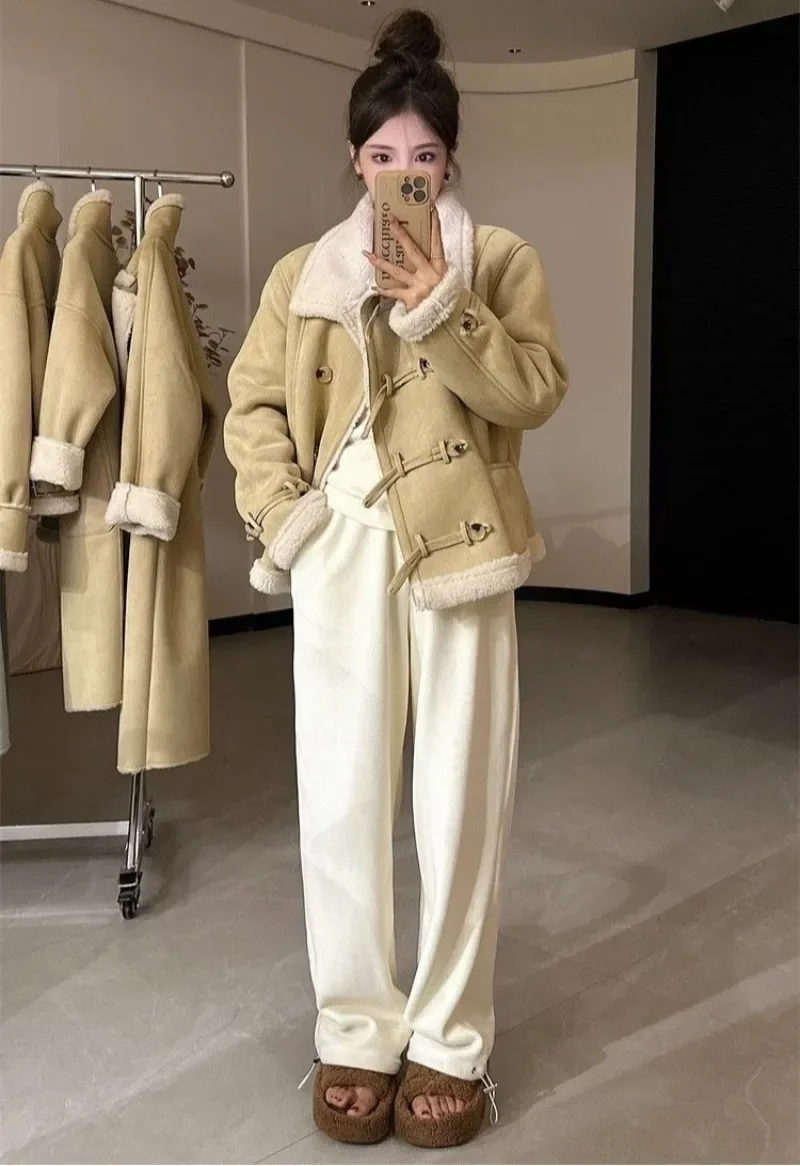 Vintage Winter Shearling Bontjassen Vrouwen Suède Jas Elegtant PU Leer Bomber Jassen Outerwears Mode Vrouwen Winter Kleding