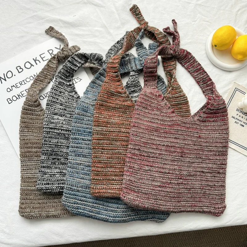 

Autumn Winter Korean Style Atmosphere Outfit Tie Bag Women Commuting Mixed Color Knitted Shoulder Bag Versatile