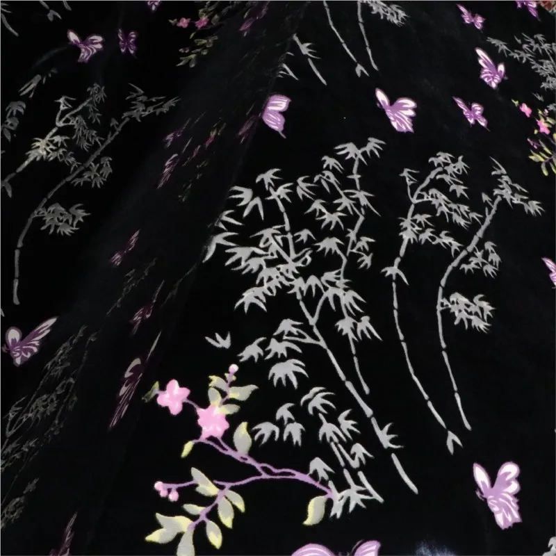 벨벳 브로케이드 비스코스 프린트 무늬가 있는 번트 패브릭 나이트가운 드레스 치파오