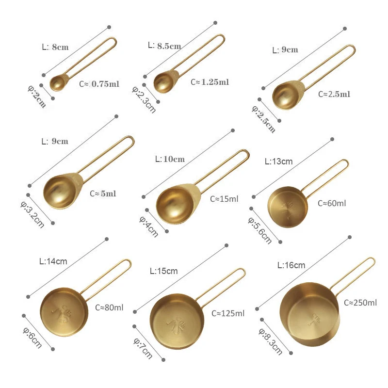 9pcs Heavy Duty Stainless Steel Measuring Cups and Spoons Sets for Baking Cooking Gold Rose Gold and Silver Kitchen Accessories