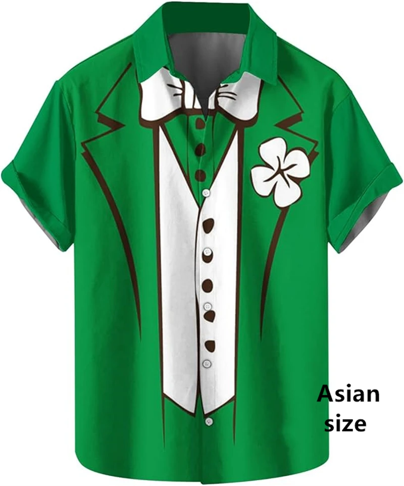 3D Print Men St. Patrick Shamrock Tuxedo Shirts Fashion Funny  Costume Hawaiian Shirts Tops New In Casual Holiday Women Blouse