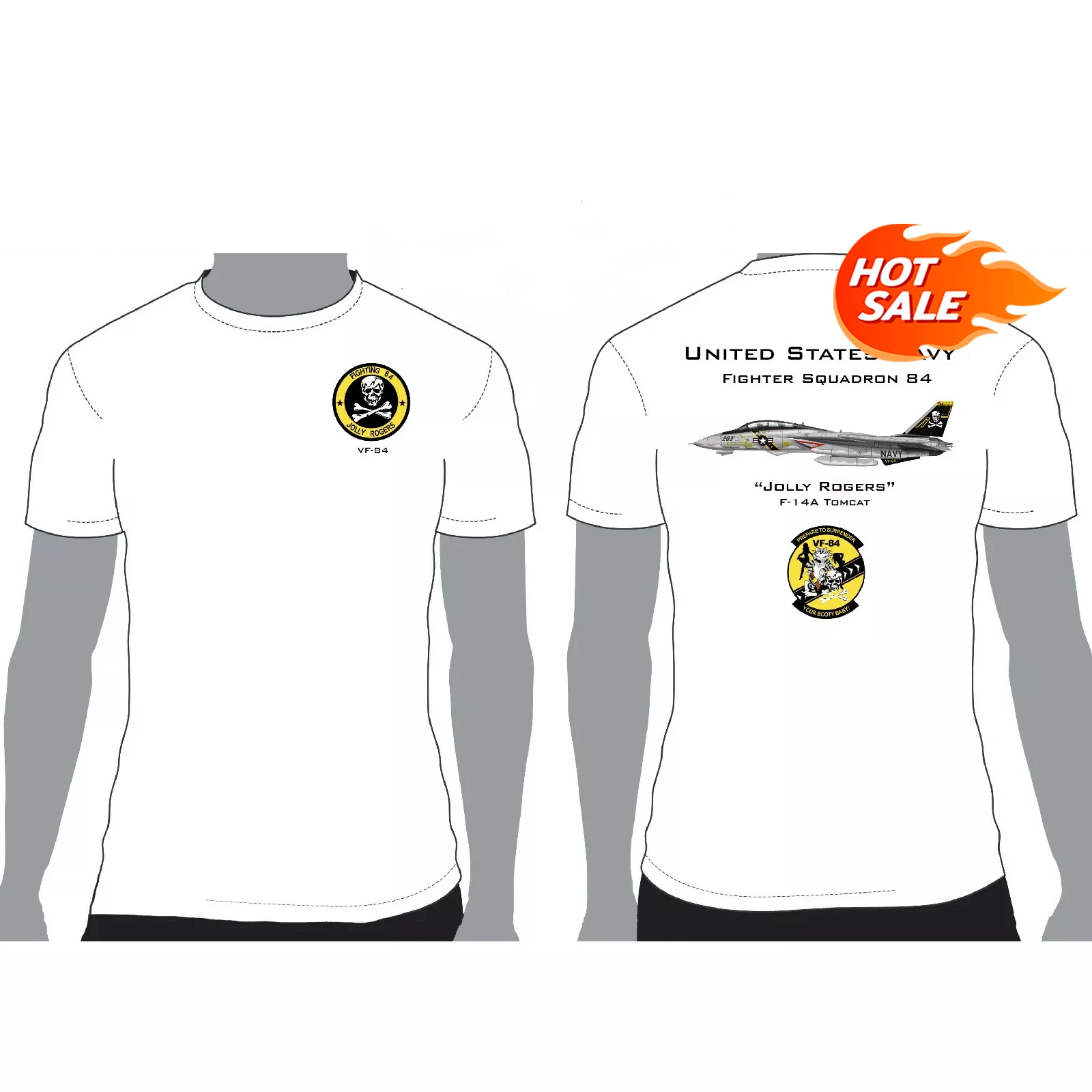 Image of VF-84 Geschwader Jolly Rogers F-14 Tomcat Kämpfer T-Shirt 100% Baumwolle O-Ausschnitt Kurzarm Sommer lässig Herren T-Shirt Größe S-3XL
