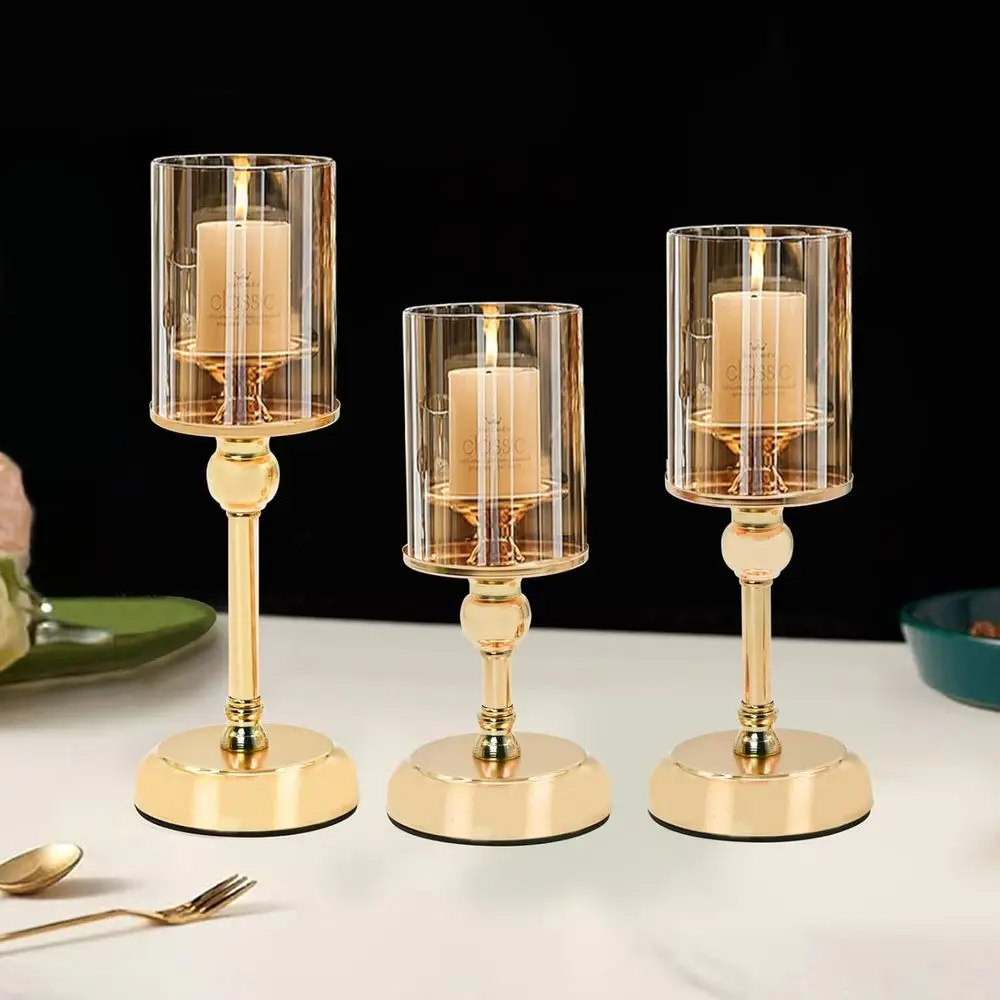 

Tri-Set Elegant Glass-Top Pillar Candle Holders for Home Décor (Large, Medium, Small)