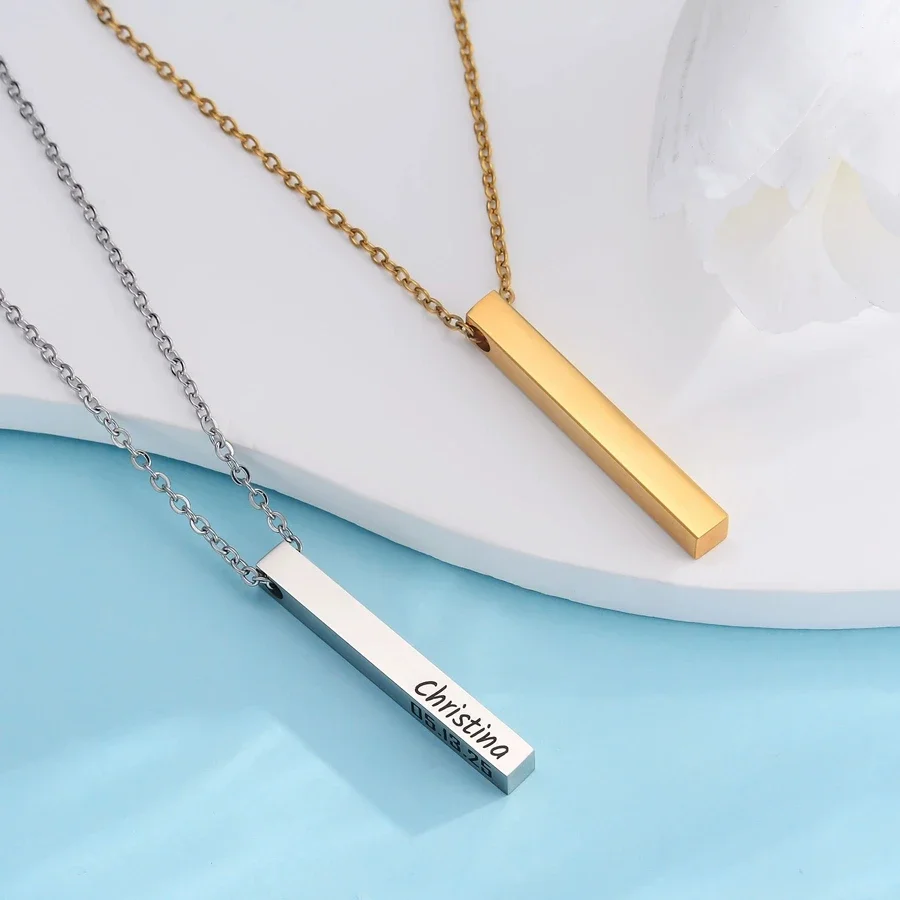 New Men's Vertical Necklace, Stainless Steel Geometric Pendant, Cross Chain/Pearl Chain/Box Chain, Boys' Collar Wholesale