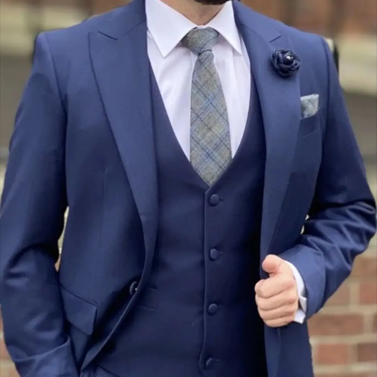 

Office Work Navy Blue Suits For Men Slim Fit Wedding Groom Formal Tuxedos Prom 3 Pieces Sets Business Male Blazer Traje Hombre