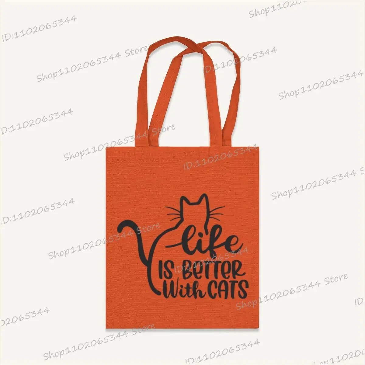 الحياة أفضل مع القطط طباعة المرأة حقيبة كتف Harajuku حقيبة تسوق قماش سعة كبيرة حقيبة يد فتاة مضيئة حقيبة يد