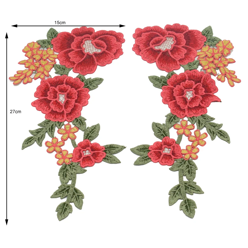 1 Pair On Patches Fabric For Clothing Multicolor Rose Flower Embroidery Patch Appliques Sewing Repair For Clothes