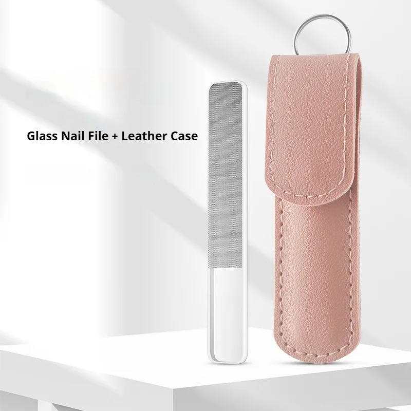 Professionele nano-glas nagelvijl transparant schuren polijsten slijpen nagelkunst manicure met lederen etui
