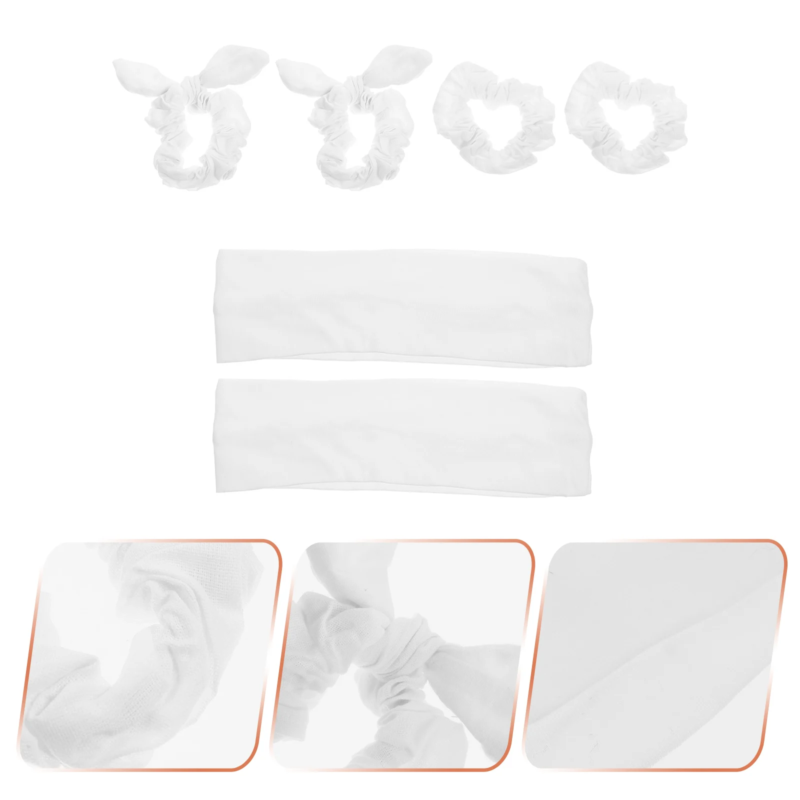 1Set elastische weiße Kaninchenohr-Haargummi Scrunchy Bands Pferdeschwanzhalter Haarschmuck für Frauen elastische weiße Stirnbänder