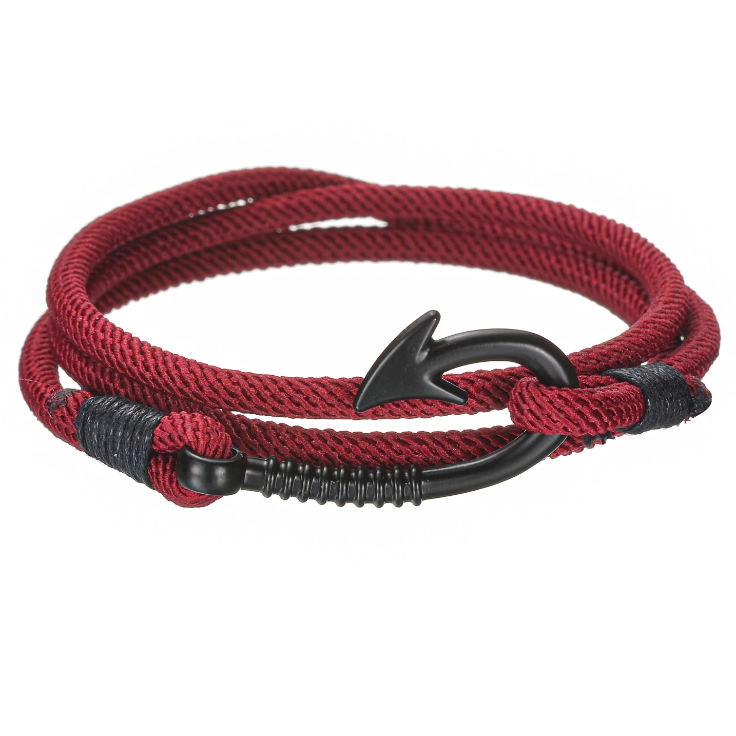Trendy Bracelet for Men Women Wine Red Marine Sailor Rope Nautical Survival Hanger Bracelet Stainless Steel Sport Bracelet