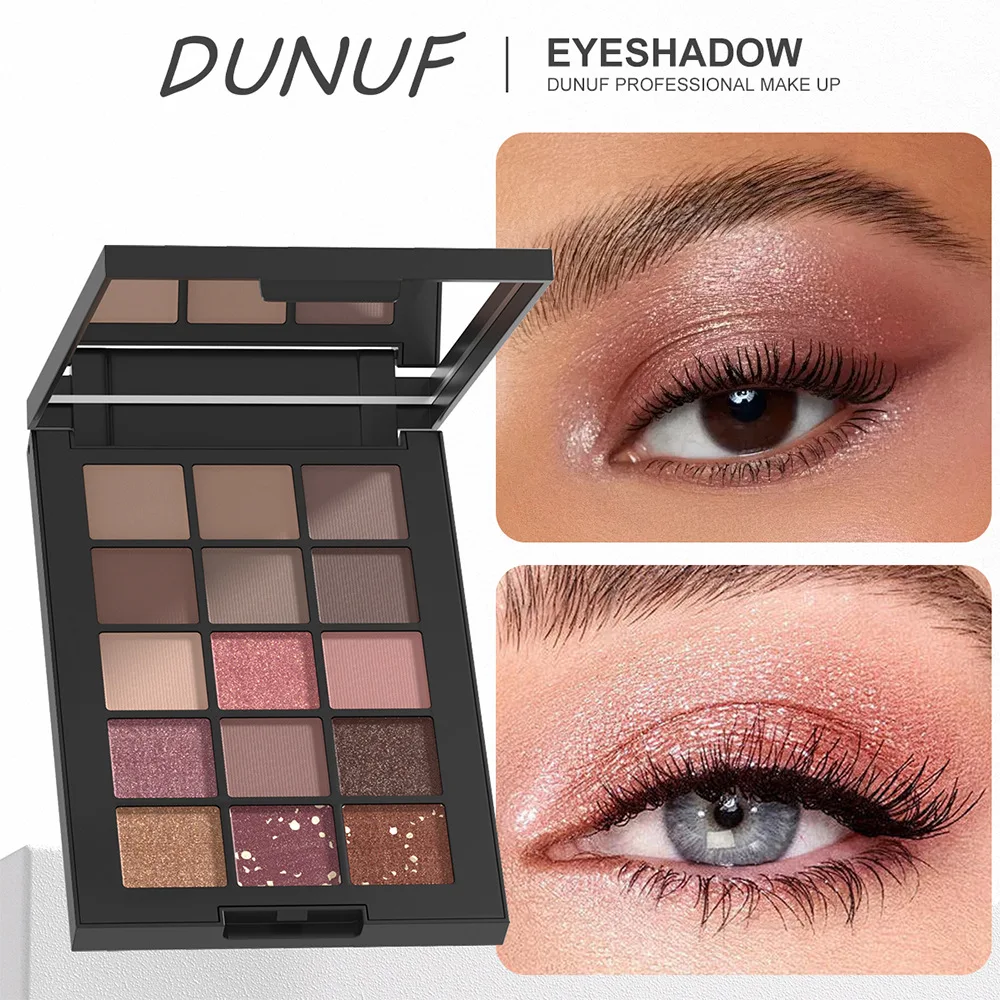 Paleta de sombra de ojos marrón de 15 colores, paleta de sombra de ojos con lentejuelas y brillo rosa, paleta de maquillaje de ojos de larga duración para Navidad y Halloween