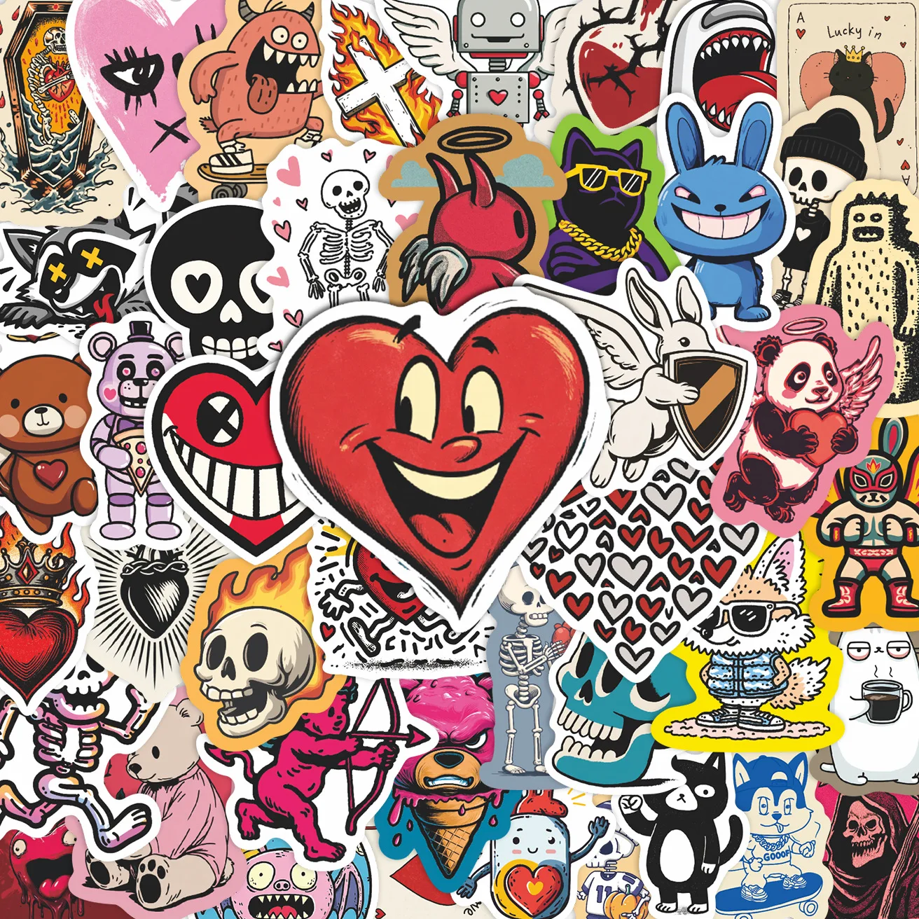 50 Stück lustige Aufkleber, Cartoon-Totenkopf, Vinyl, wasserfest, für Laptop, Handyhülle, Notizbuch, Wasserflasche, DIY-Aufkleber