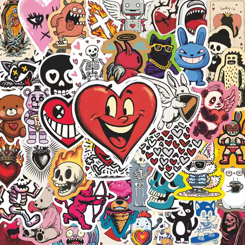 50Pcs Funny Stickers Cartoon Skull Vinyl Waterproof for Laptop Phone Case Notebook Water Bottle DIY Stickers