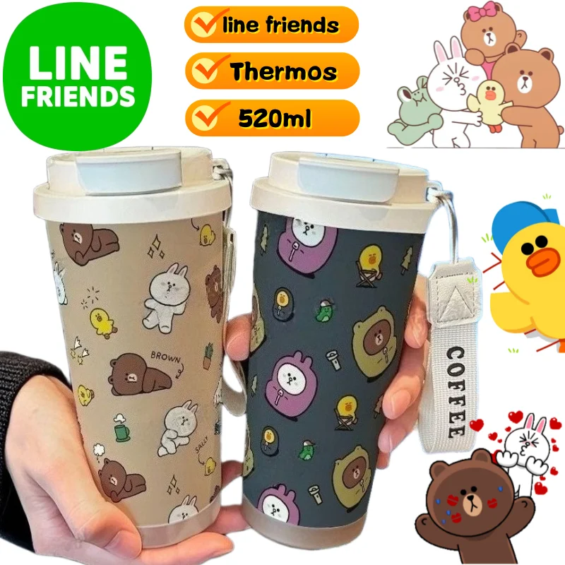 

LINE Friends Brown Insulated Cup Creative High-Value Anime Cartoon Print Large Capacity Outdoor Portable Straw Dual Drink Cup