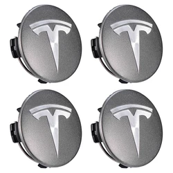 4pcs 56mm Grey Silver Tesla Car Wheel Center Caps Rims Hub Cover Logo For Tesla Model 3 Y X S Hubcaps Auto Accessories