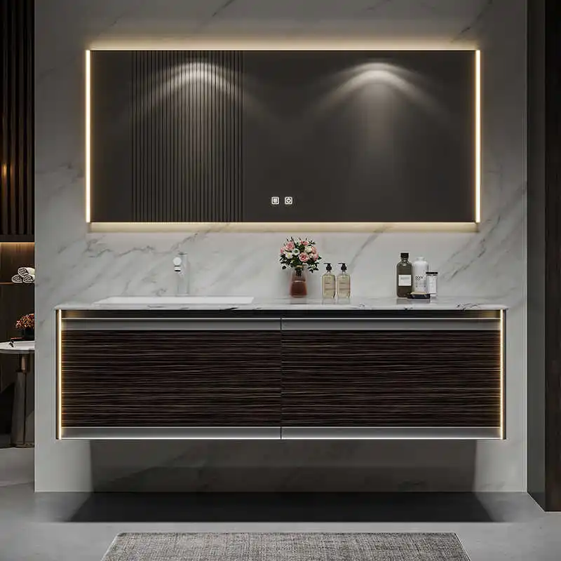 

Luxury Modern Bathroom Cabinet Luxury Stone Light Wall Tall Storage Cabinet Organizer Portable Mirror Banyo Dolabi Furniture