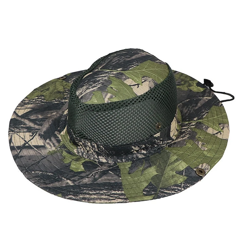 Summer Breathable Mesh Camouflage Stitching Wide Brim Bucket Hats for Men Hunting Hiking Fishing Climbing Sun Hat