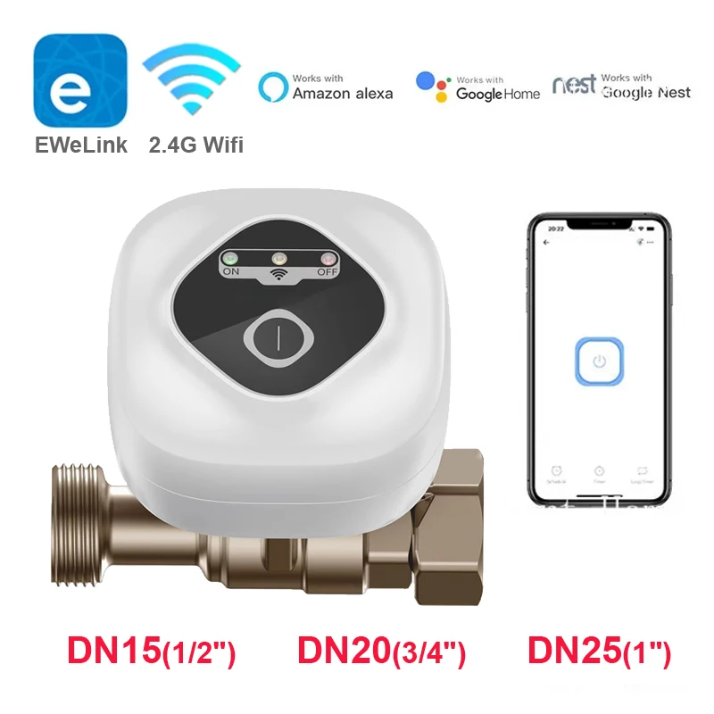 eWelink APP WiFi Smart Valve DN15 DN20 DN25 Smart Timing Shut off/on Automated Ball Valve Wireless Control Alexa Google Assisant