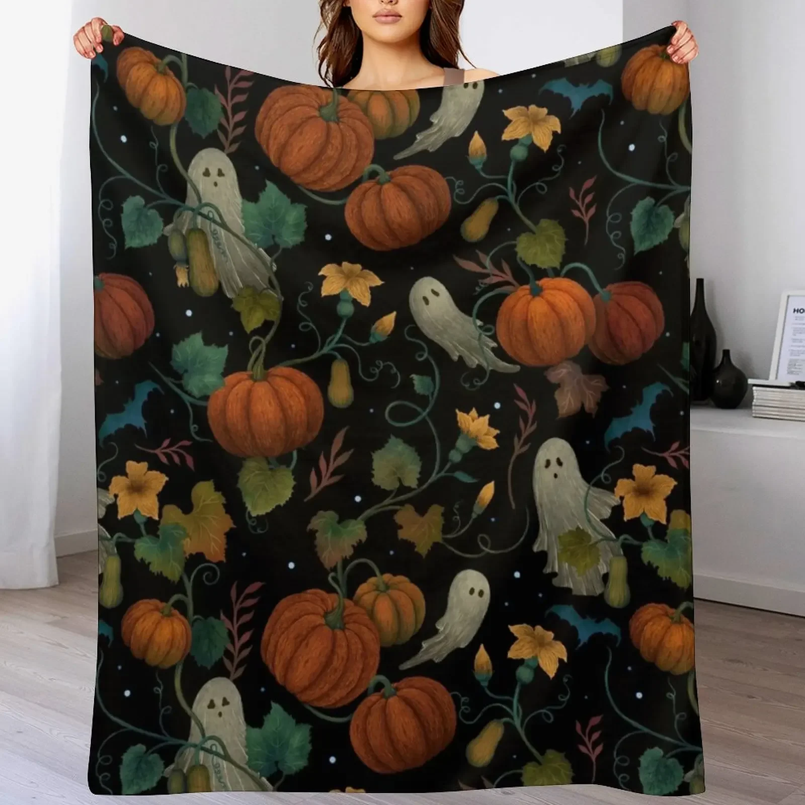 

Pumpkin Ghost Pattern Throw Blanket All Season Lightweight Soft Blanket for Bed