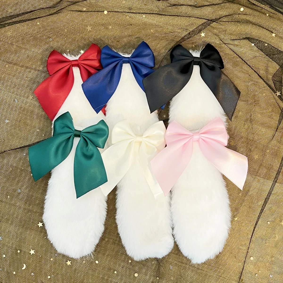 Lolita Cosplay Rabbit Bunny Plush Lop Ears Kawaii Women Girls Hair Clip Cute Hairpin Ribbon Bowknot Hair Accessories