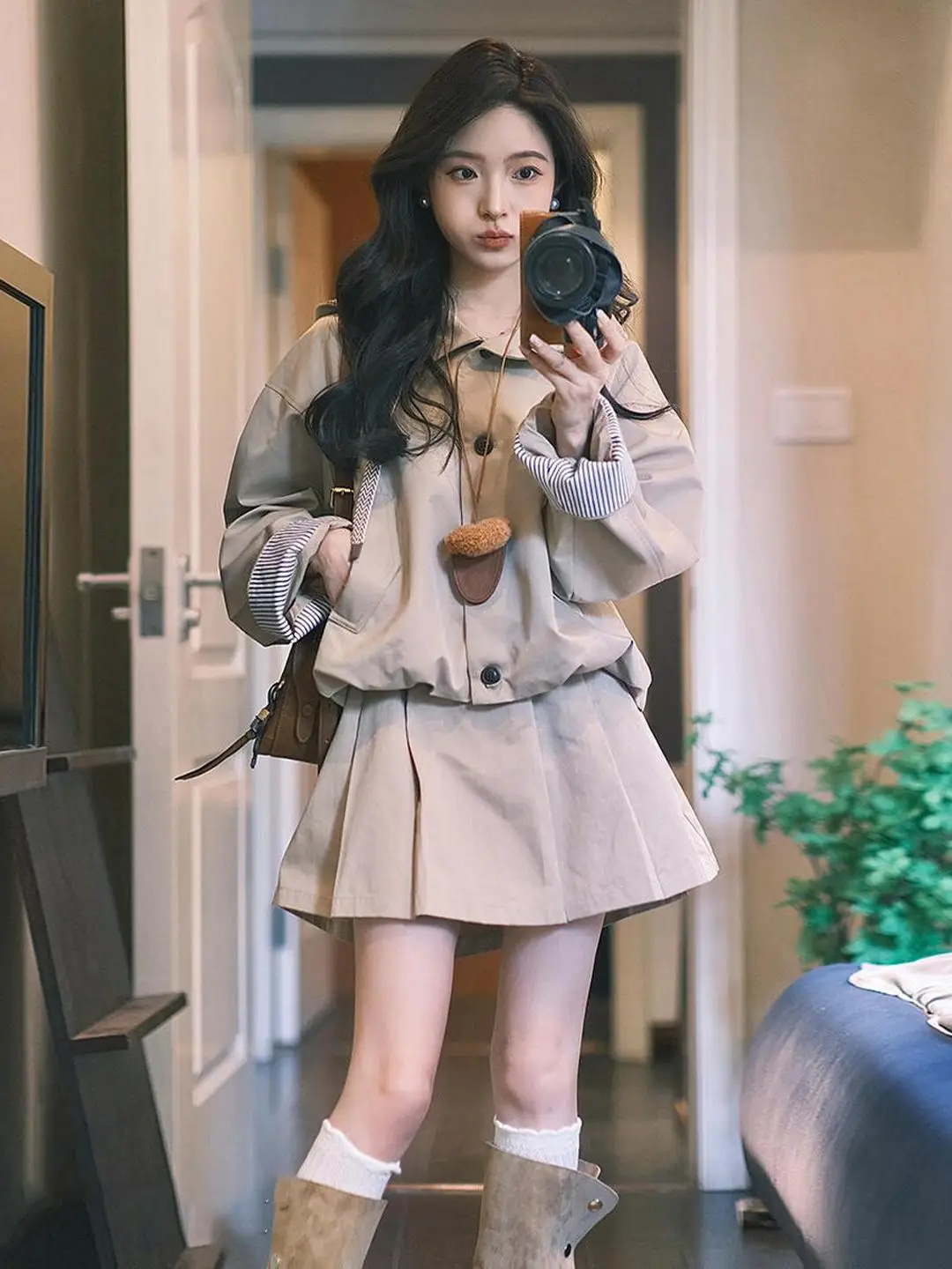 

Korean Style Hooded Jacket Skirt Two-Piece Set Women's Spring Autumn High-End Sensation Very Attractive Complete Outfit