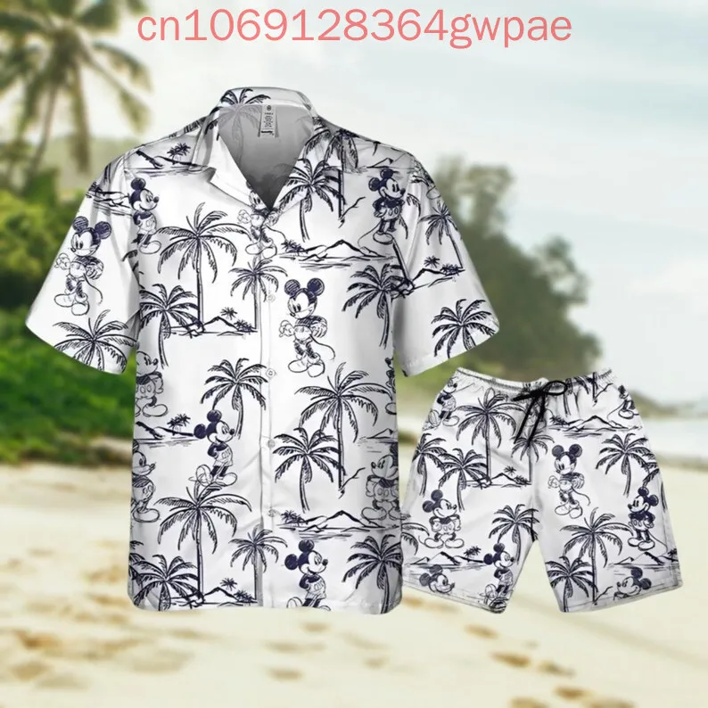 Disney Mickey Coconut Men and Women Button Shirt Trip Hawaiian Shirt Beach Shorts Shirt