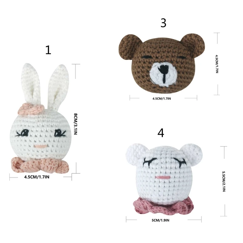 Crochet Bead Bunny Heads Loose Beads for Infant Teether Anti-Drop Pacifier Chain DIY Rattle Accessory Baby Teething Toy