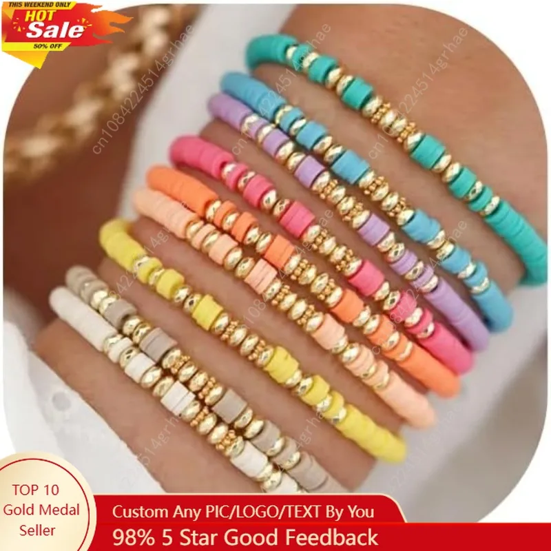 

Friendship Bracelets Boho Stackable Bracelets for Women Surfer Heishi Clay Bead Bracelets Stretch Preppy Bracelet Colorful Boho