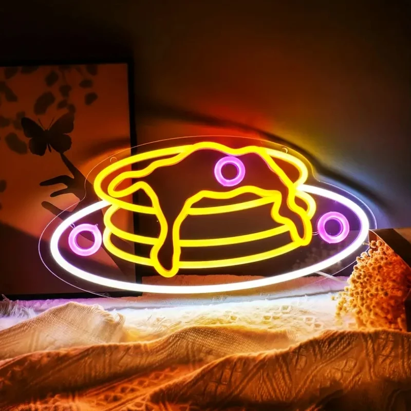 Custom Pancake LED Neon Sign Breakfast Neon Light,Food Baking Dessert Light Up Sign Night Light sign,