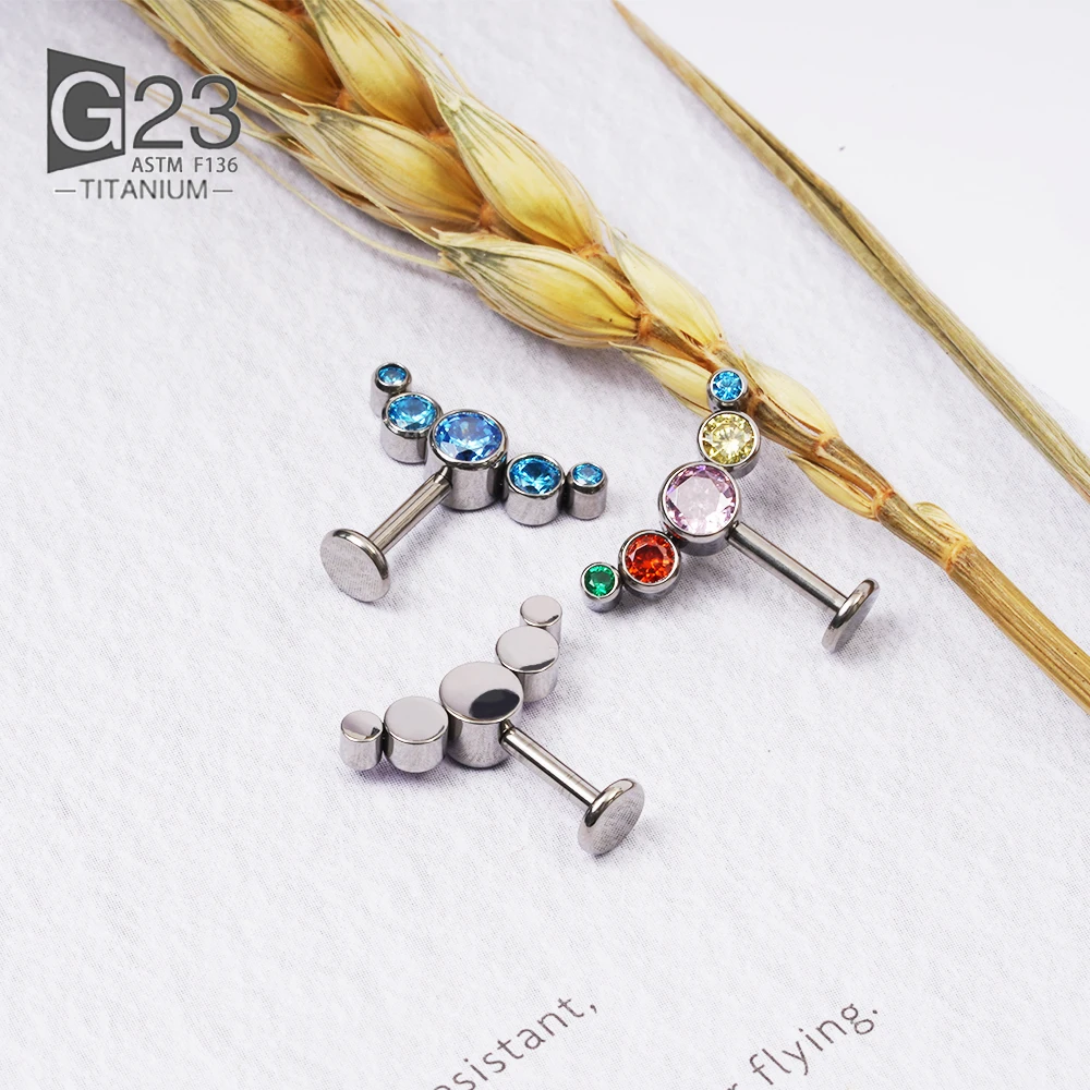 G23 Titanium Implant Grade Opal Earrings Tragus Conch Cartilage Perforated Lip 16G Labret Internal Thread Piercing Jewelry