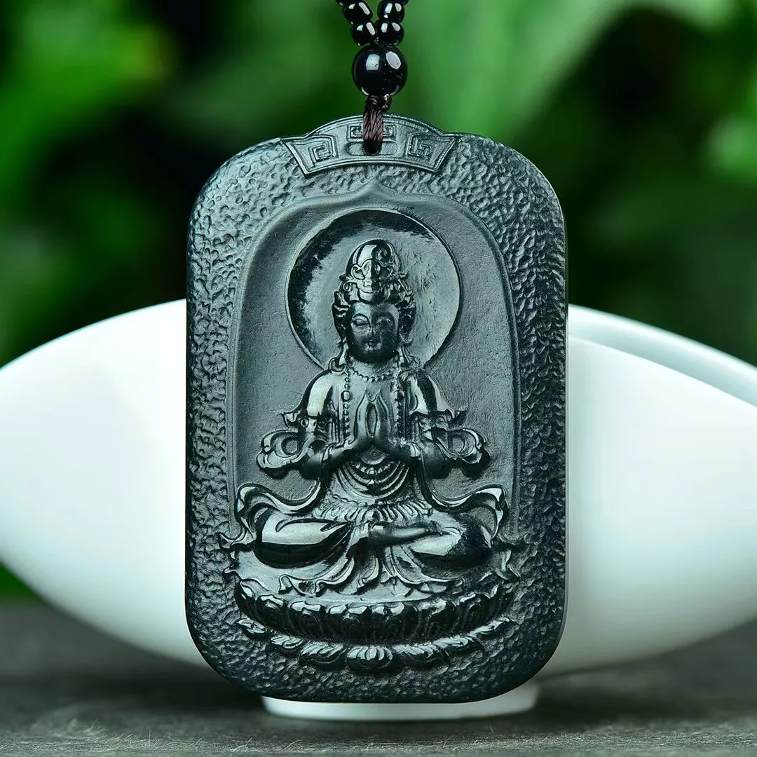 Exquisite Hetian Jade Sapphire 42*66MM Guanyin Pendant Jewelry 8865#