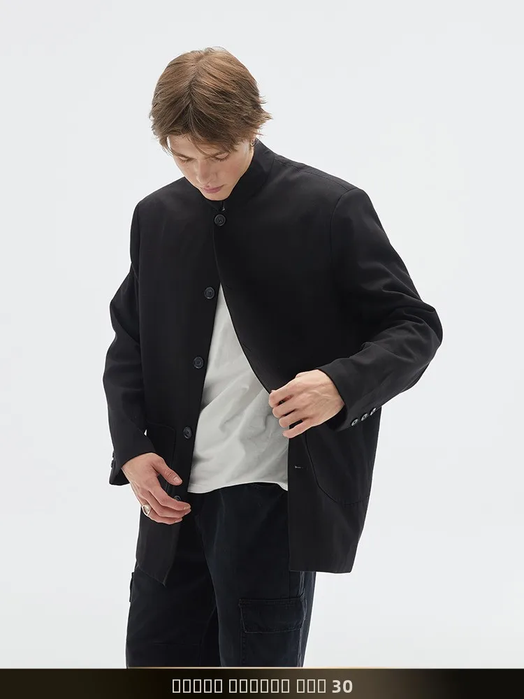

New Chinese Sle Pure Color High-End Men's Suit Jaet Autumn Trendy Brand Stand Collar Zhongan Workwear Jaet