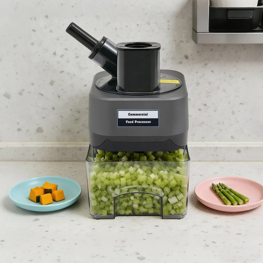 

Commercial Vegetable Cutter, Multi-Function Kitchen Machine with 3 Blades, Large 90x70mm Feeding, DC 78 Copper Wire Motor, Ideal for Restaurants and Canteens