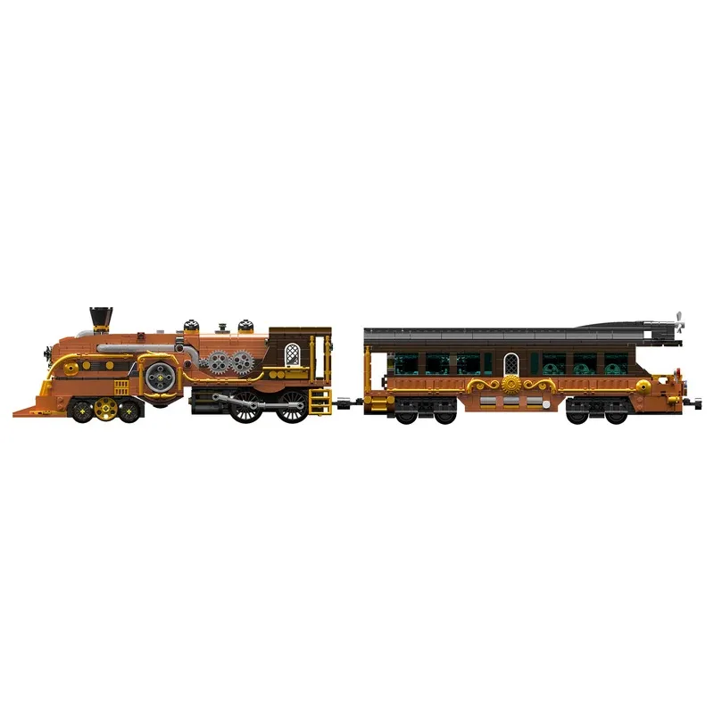 Mould King 12046 Steampunk Locomotive Buidling Block APP Control Retro Sci-Fi Steam Wagons Train Toy for Railway Collectors