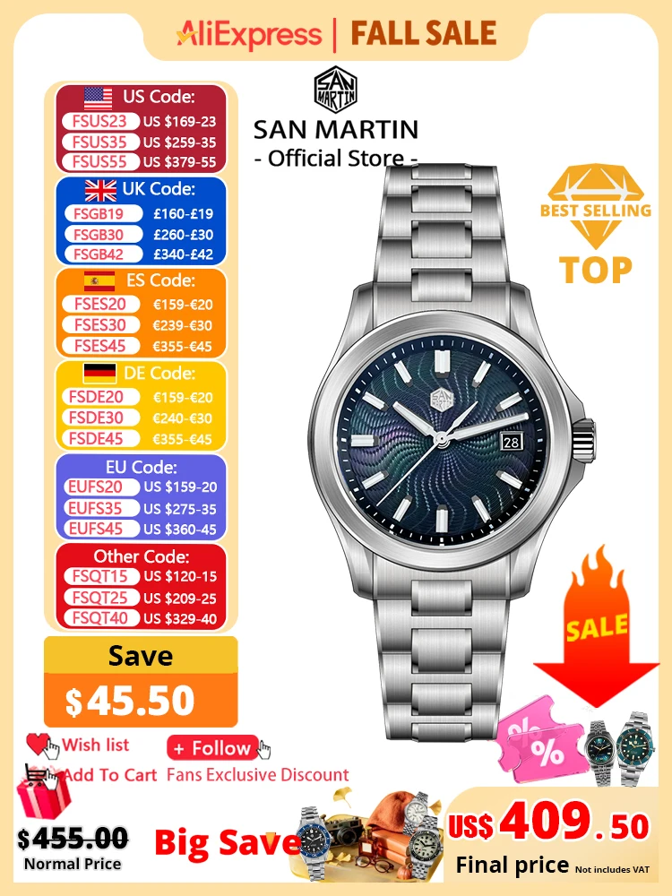 San Martin Official 39mm Guilloche MOP Dial Gada Watch Miyota 9015 Luxury Men's Automatic Mechanical Watches 10 ATM reloj SN0150