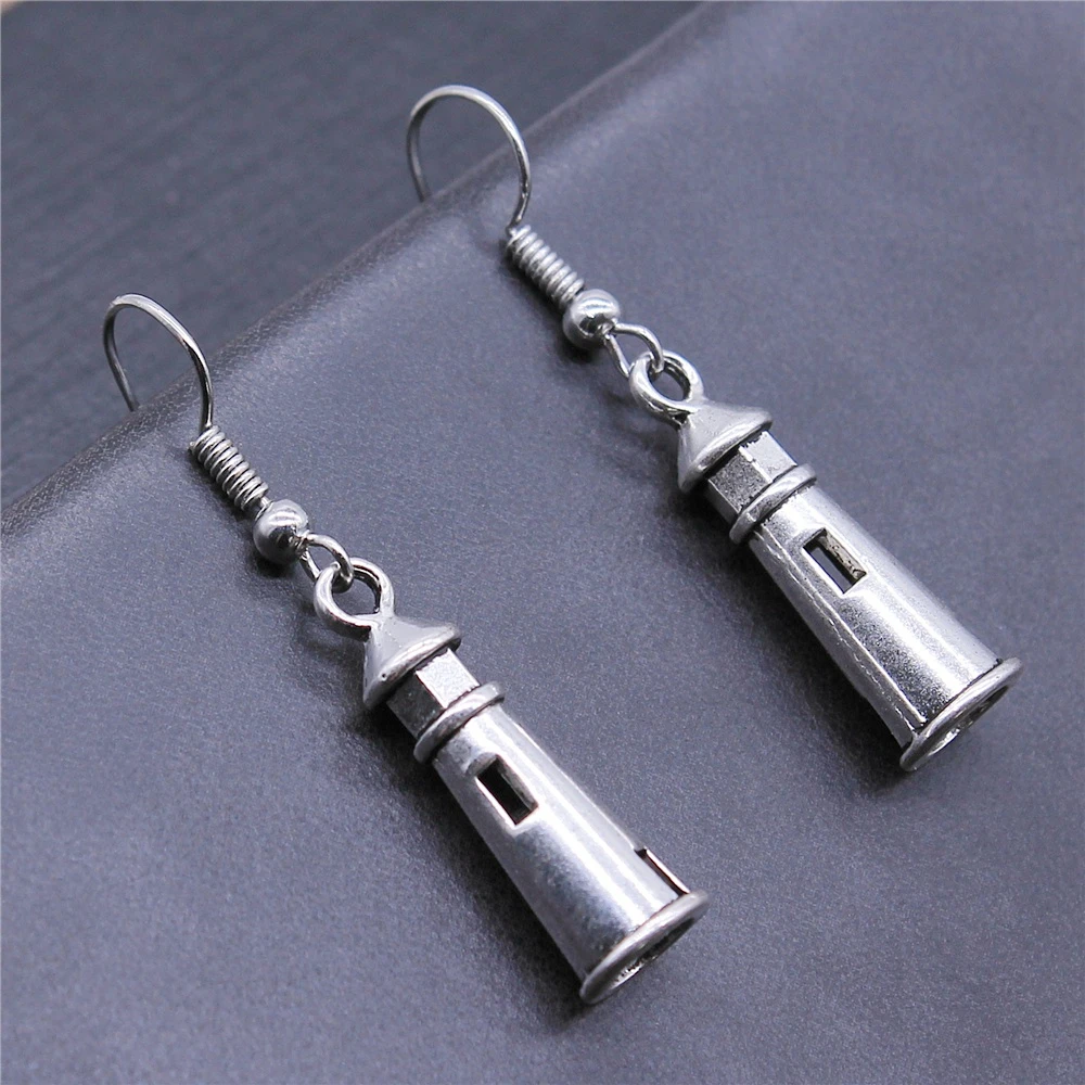 Vintage 2 Colors 25x8mm Lighthouse Charms Drop Earrings Fashion Handmade Women Earring