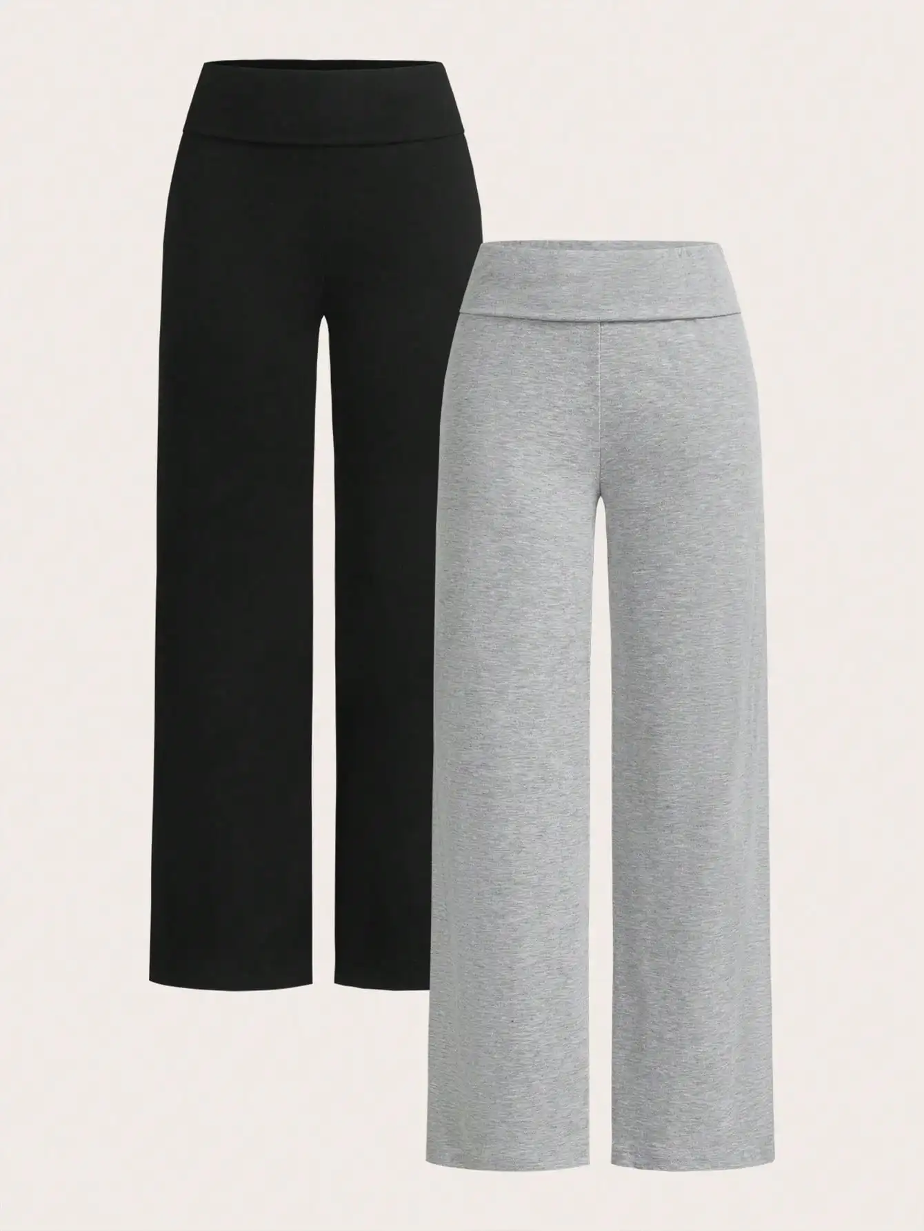 

Комплект из 2-х женских брюк с высокой талией и широкими штанинами - черный и серый