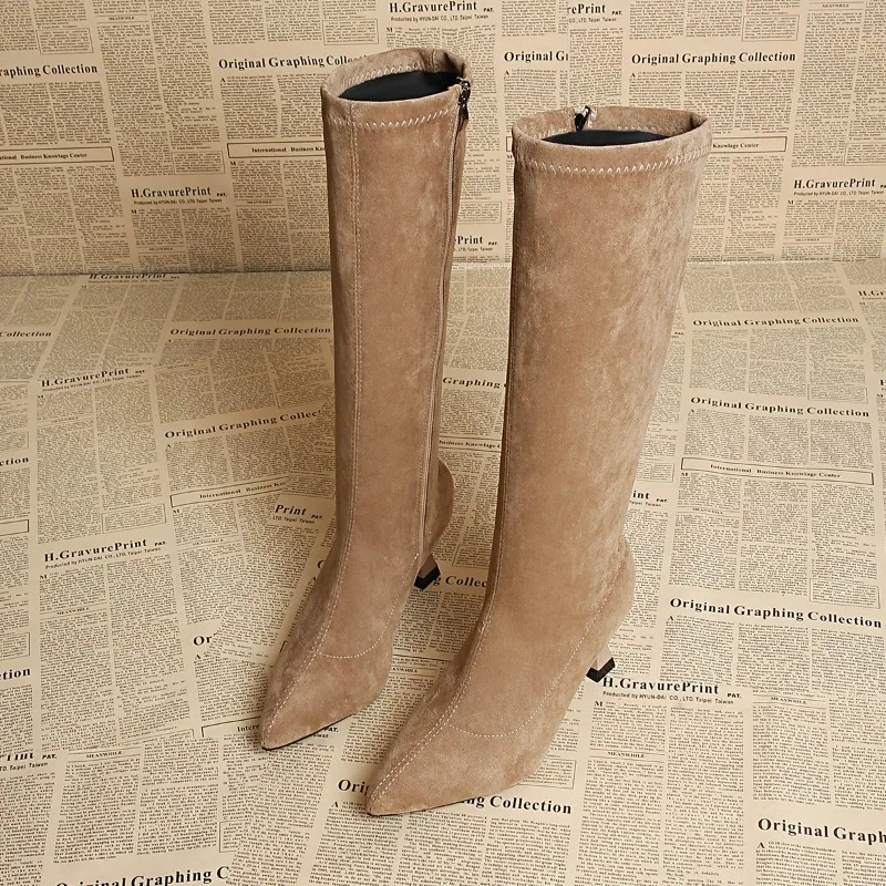 العلامة التجارية الجديدة المرأة عارضة بلون الجلد المدبوغ أحذية عالية، مصمم الخريف نمط عالية الجودة كعب مكتنز منتصف العجل الأحذية أحجام 35-42 #1