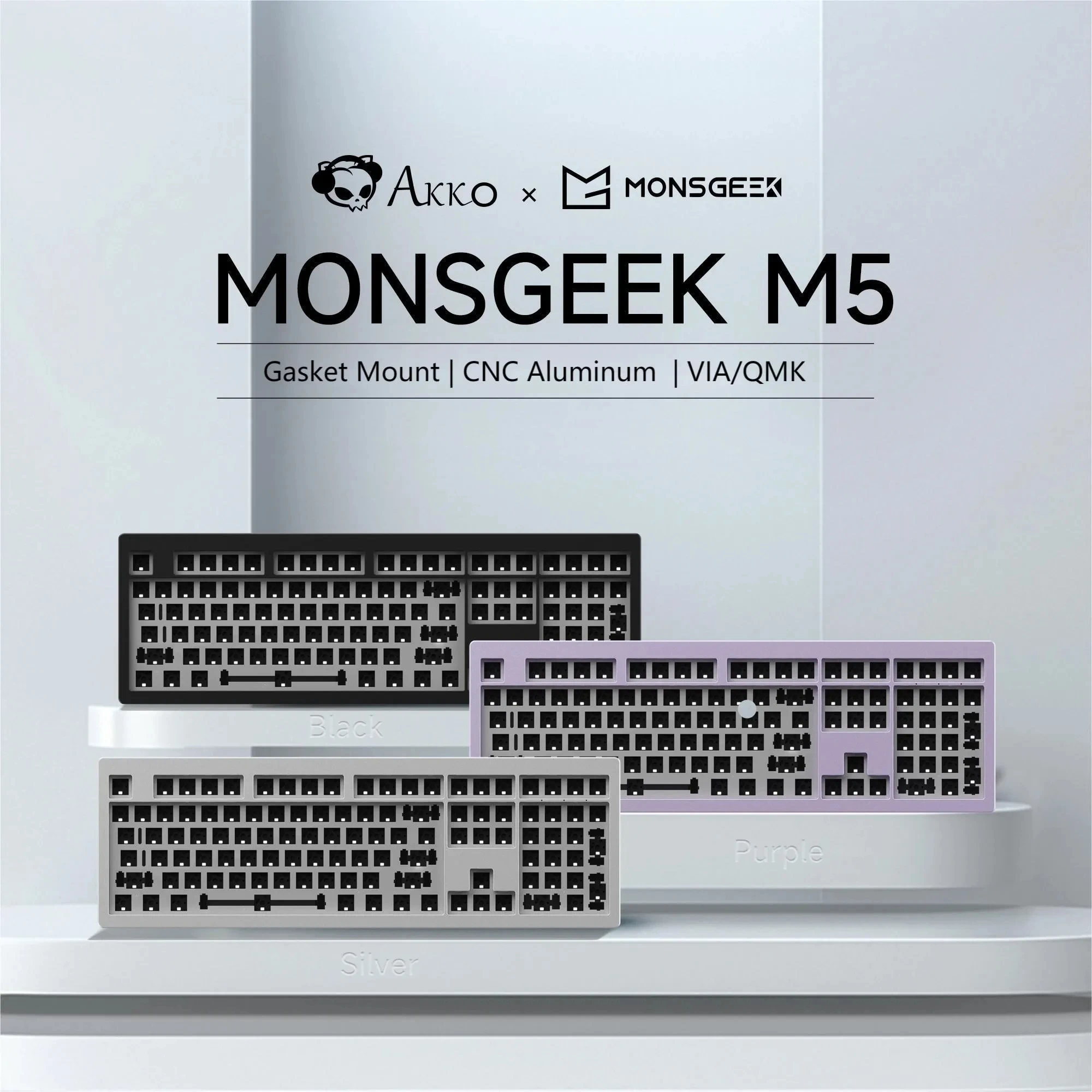 akko monsgeek kit de teclado mecanico de aluminio tamanho completo rgb hot swap south face barebone cnc aluminio via qmk junta de montagem faca voce mesmo m5 01