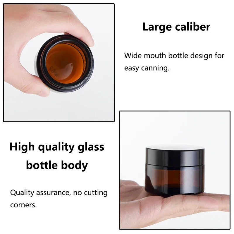 12 adet 5/10/20/30/50g Amber Cam Kavanoz Tencere Doldurulabilir Dudak Balsamı Numune Şişesi Boş Yüz Kremi Kozmetik Kapları Seyahat için