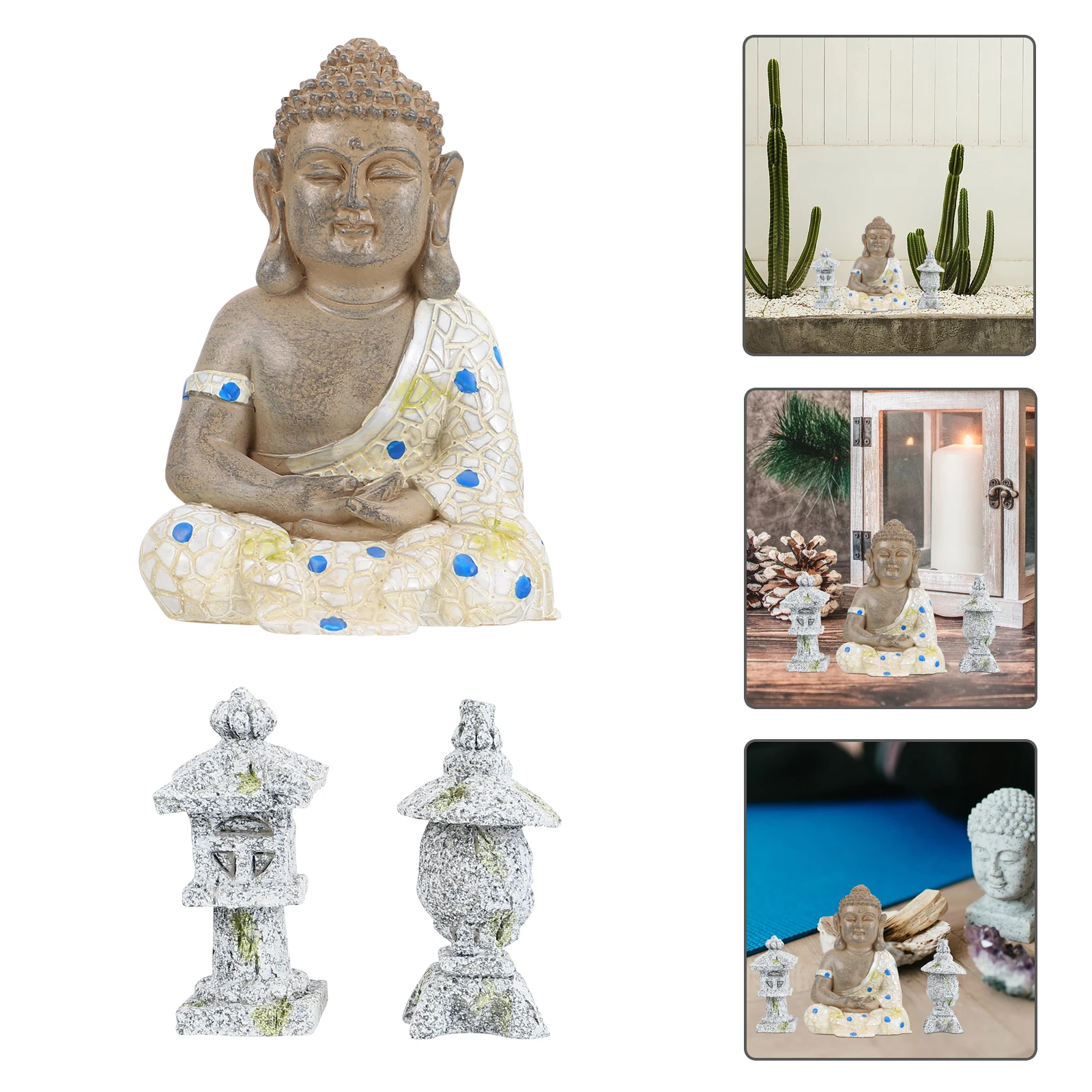 

Resin Buddha Statue Figurine Garden Terrace Decoration Waterproof Retro Color Mini Zen Outdoor Indoor nament