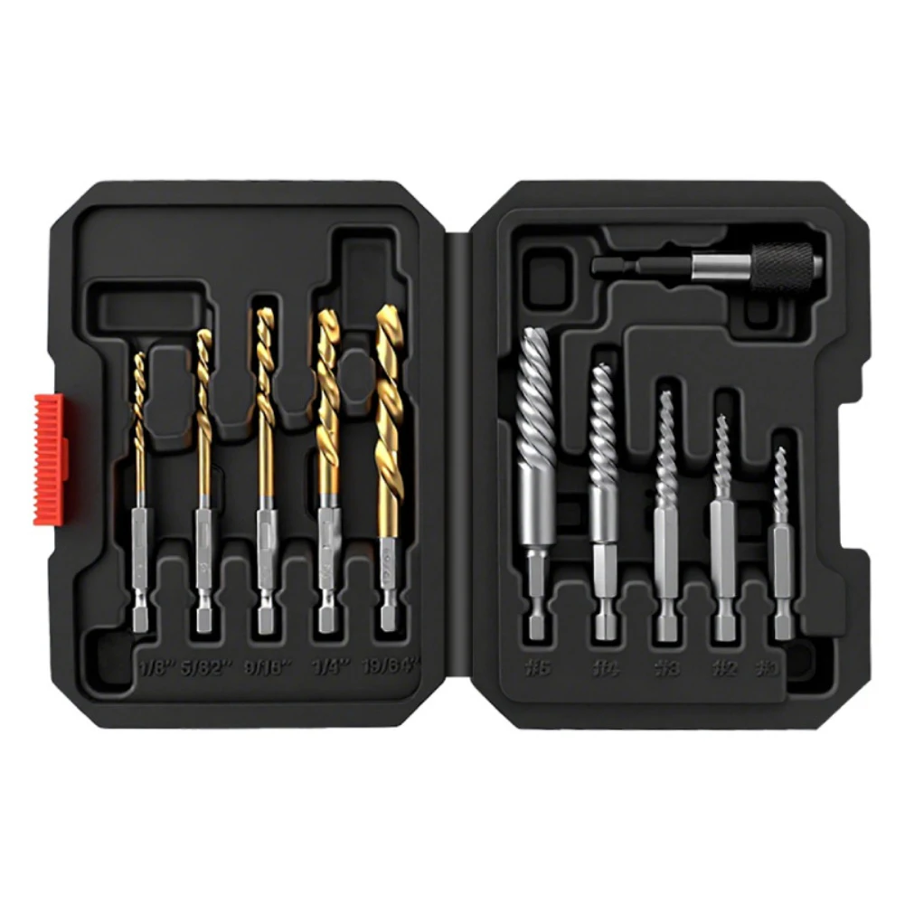 

11pcs Screw Extractor Set Drill Bit And Bolt Extractor Kit Adpter For Removeing Stripped Broken Damaged Screw Bolt And Nut Out